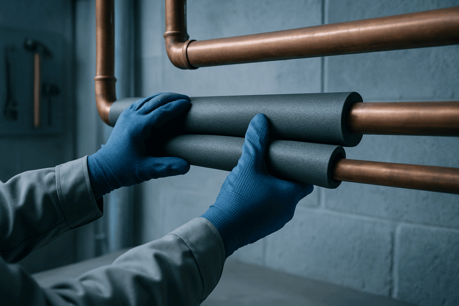 Insulating exposed pipes in a cold basement